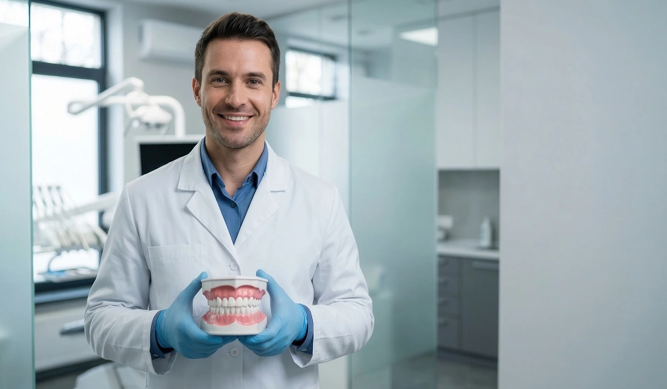 Dentist with dental model